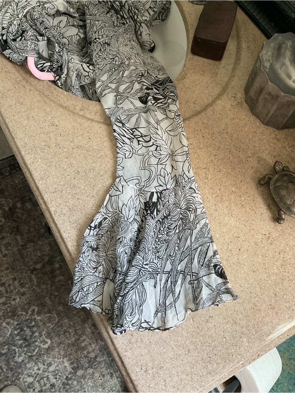 Ice Black & White Floral Tie-Front Sheer Blouse - Picture 3 of 3